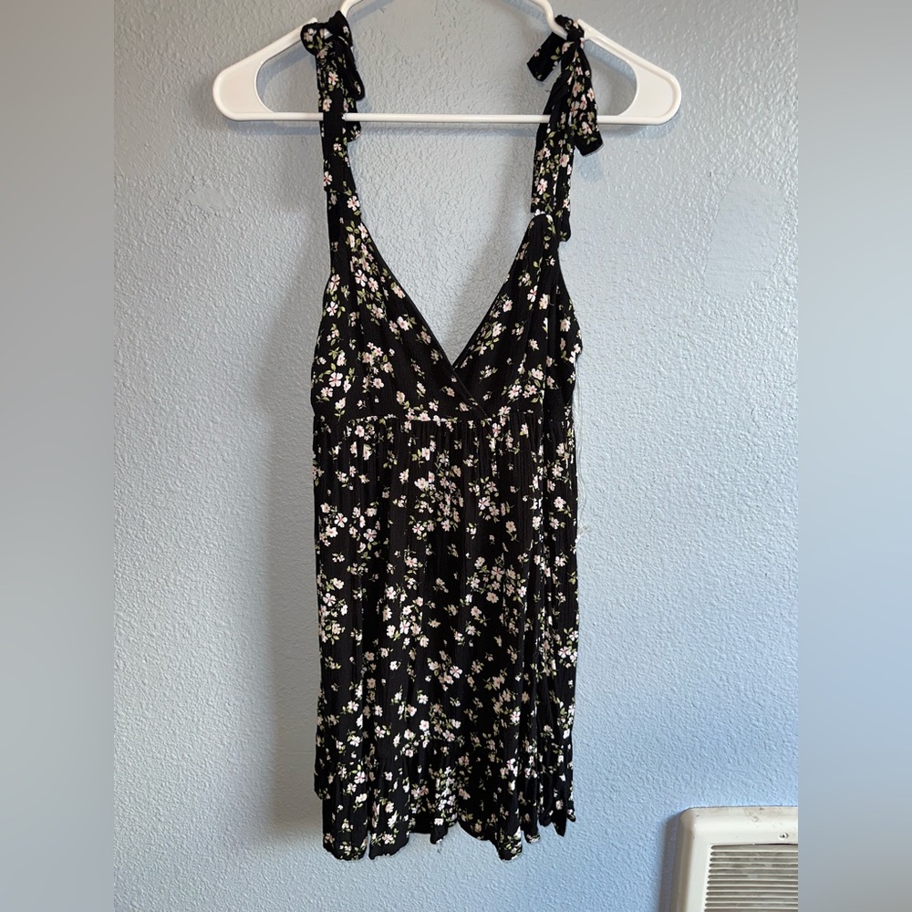 NWOT black floral mini dress